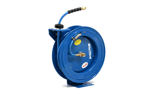 BluBird BluBird 3/8 x 50' Heavy Duty Hose Reel Single-arm reel perfect for industrial and automotive. Ensures leak-resistant performance and can be mounted anywhere. BBRHD3850