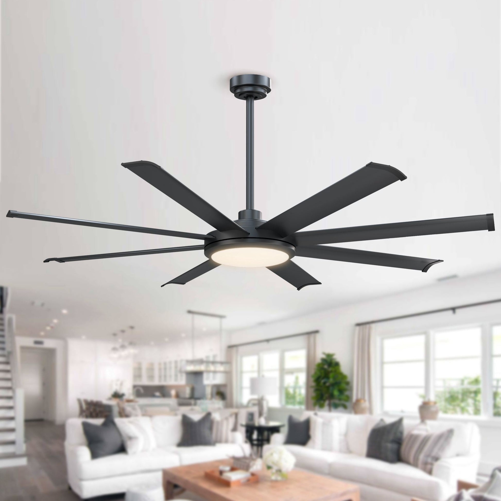 Parrot Uncle 60-in Integrated LED Black with Black Blades Ceiling Fan With Light - Remote Included ( 8 -Blade ) 4350019