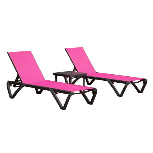 Miki Shinly Lounge Chair Set of 2 Stackable Gray Aluminum Frame Stationary Chaise Lounge Chair with Pink Mesh Seat
