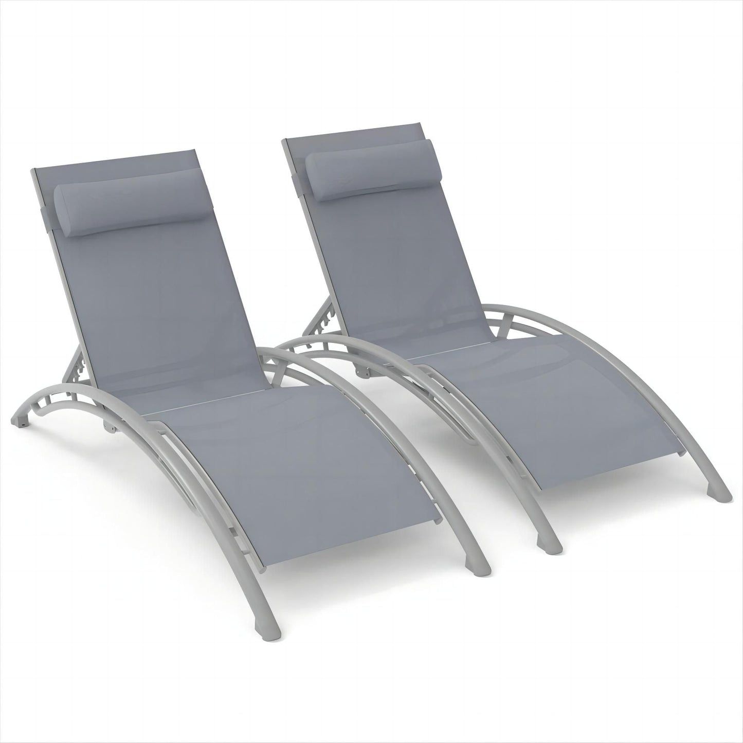 Miki Shinly Lounge Chair Set of 2 Grey Aluminum Frame Stationary Chaise Lounge Chair with Sling Seat