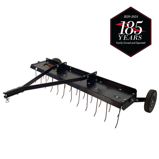 Brinly 48-Inch Tow-Behind Dethatcher with Replaceable Tines, Adjustable Depth, and Pneumatic Wheels - Ideal for Large Yards - 30 lbs. DT-480BH-A