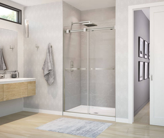 MAAX Duel Brushed Nickel 44-in to 47-in W x 74-in H Frameless Clear Glass Bypass Sliding Shower door