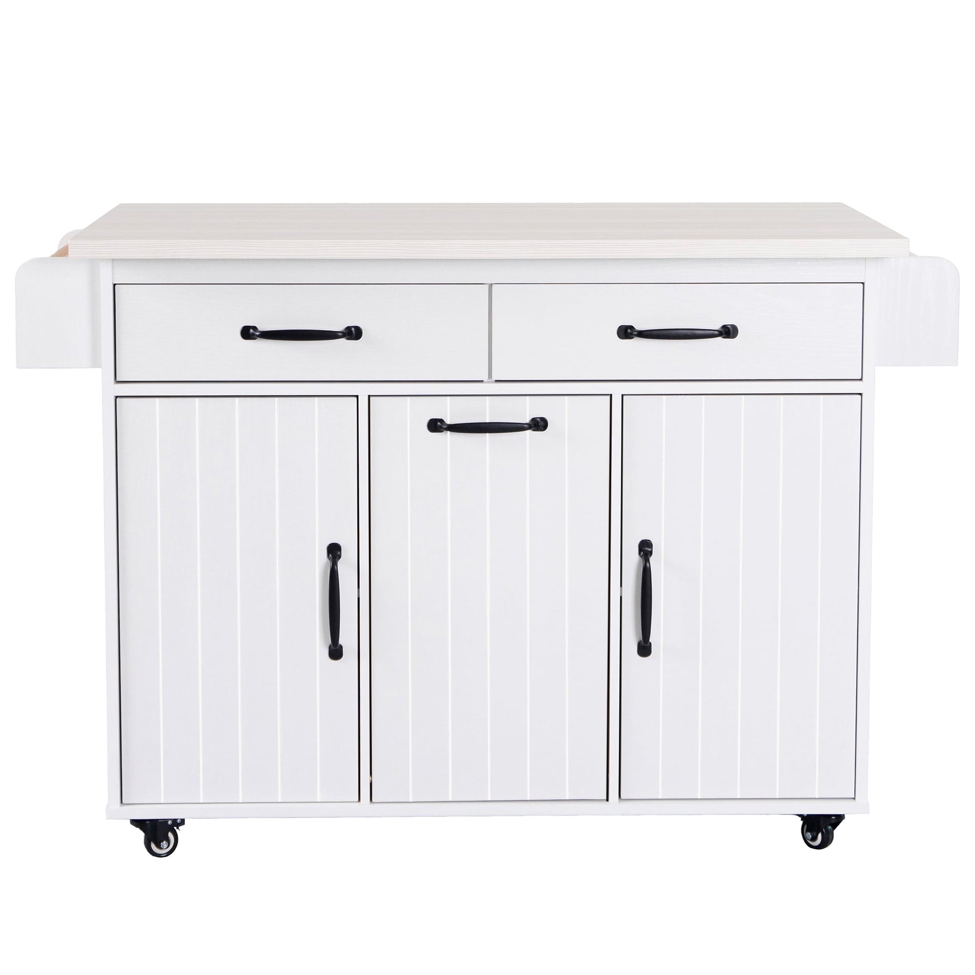 CESICIA White Wood Base with Wood Wood Top Rolling Kitchen Island ( 20.55-in x 51.06-in x 35.04-in )