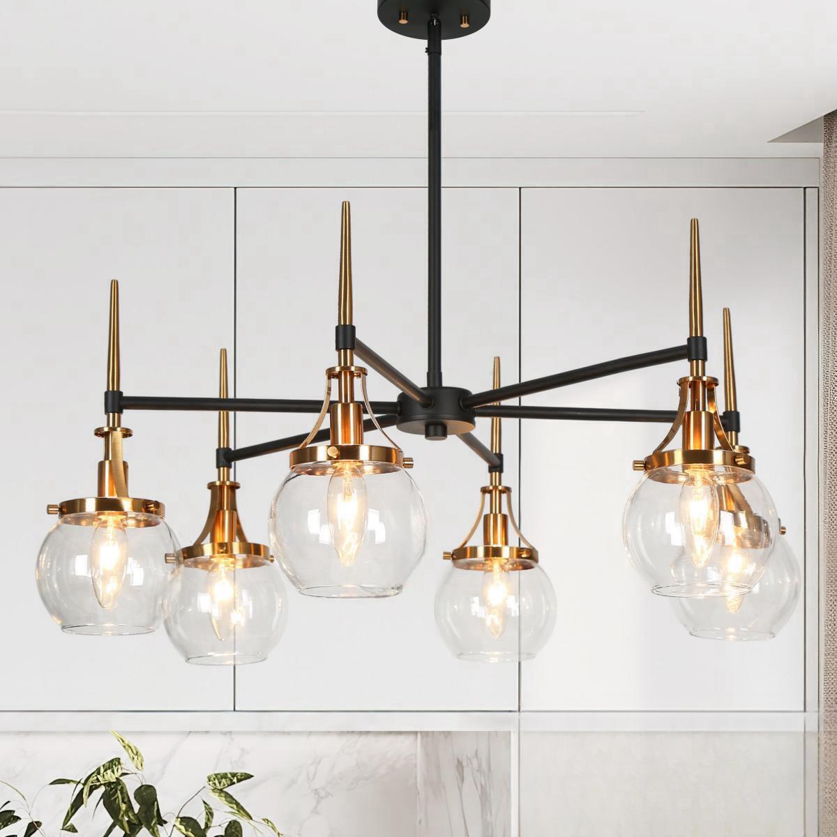 LNC Capensis 6 -Light Matte Black Modern/contemporary For Use in Bedrooms, Dining Rooms, Foyers, Kitchens, Living Rooms Chandelier