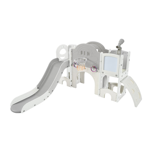 Siavonce Kids Slide Playset Structure 9 In 1, Freestanding Spaceship Set with Slide, Arch Tunnel, Ring Toss, Drawing Whiteboardl and Basketball Hoop For Toddlers, Kids Climbers Playground