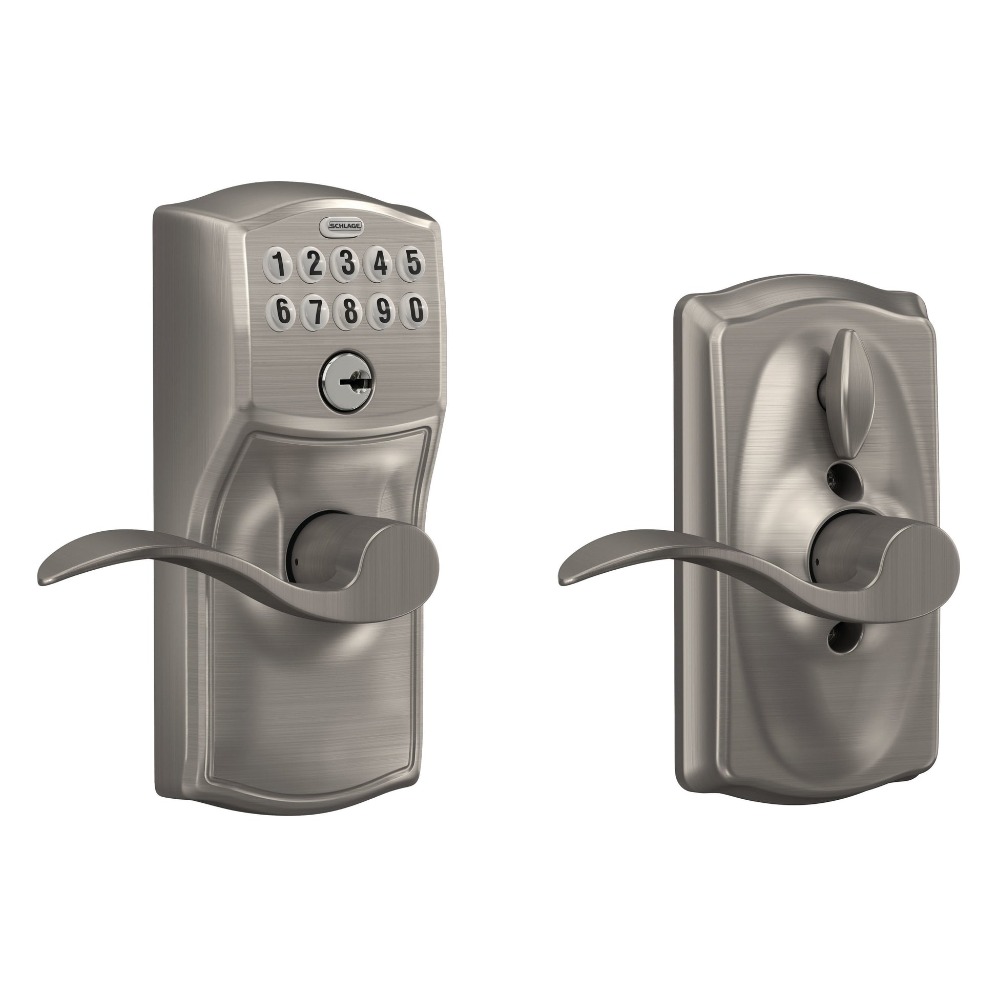 Schlage Customizable Keying Camelot-Accent Satin Nickel Electronic Handle with Keypad FE595 CAM 619 ACC G