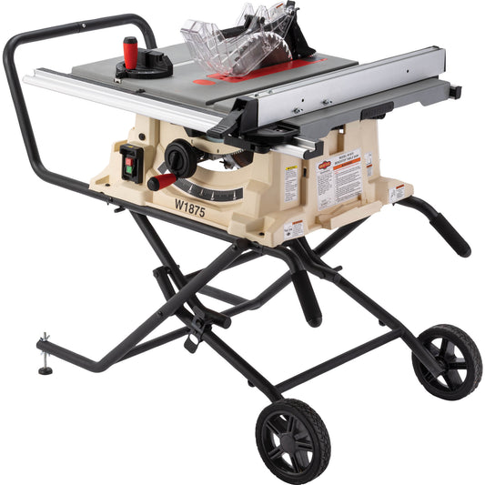 Shop Fox Table Saw 10.01-in 15-Amp 120-Volt Corded Portable Benchtop Table Saw with Foldable Rolling Stand W1875