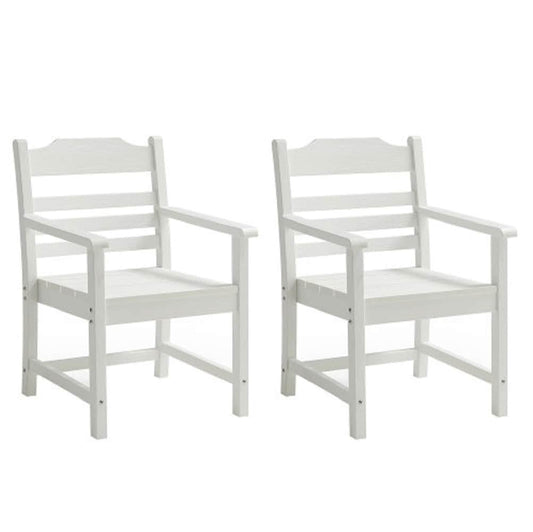 ZAKLOOP Patio Dining Chair Set of 2 White Stationary Dining Chair with White Slat Seat