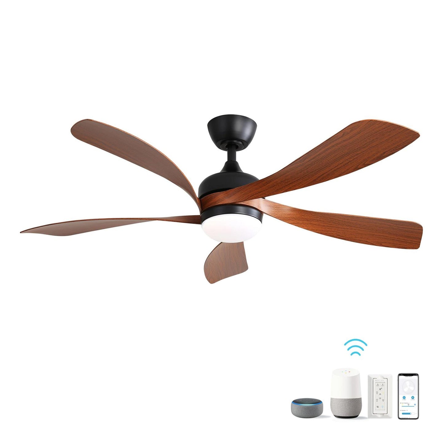 Bayfeve Adjustable 52-in Black with Abs Blades Color-changing Integrated LED Indoor/Outdoor Smart Ceiling Fan with Light and Remote (5-Blade) BFMSM-CF0A25AB