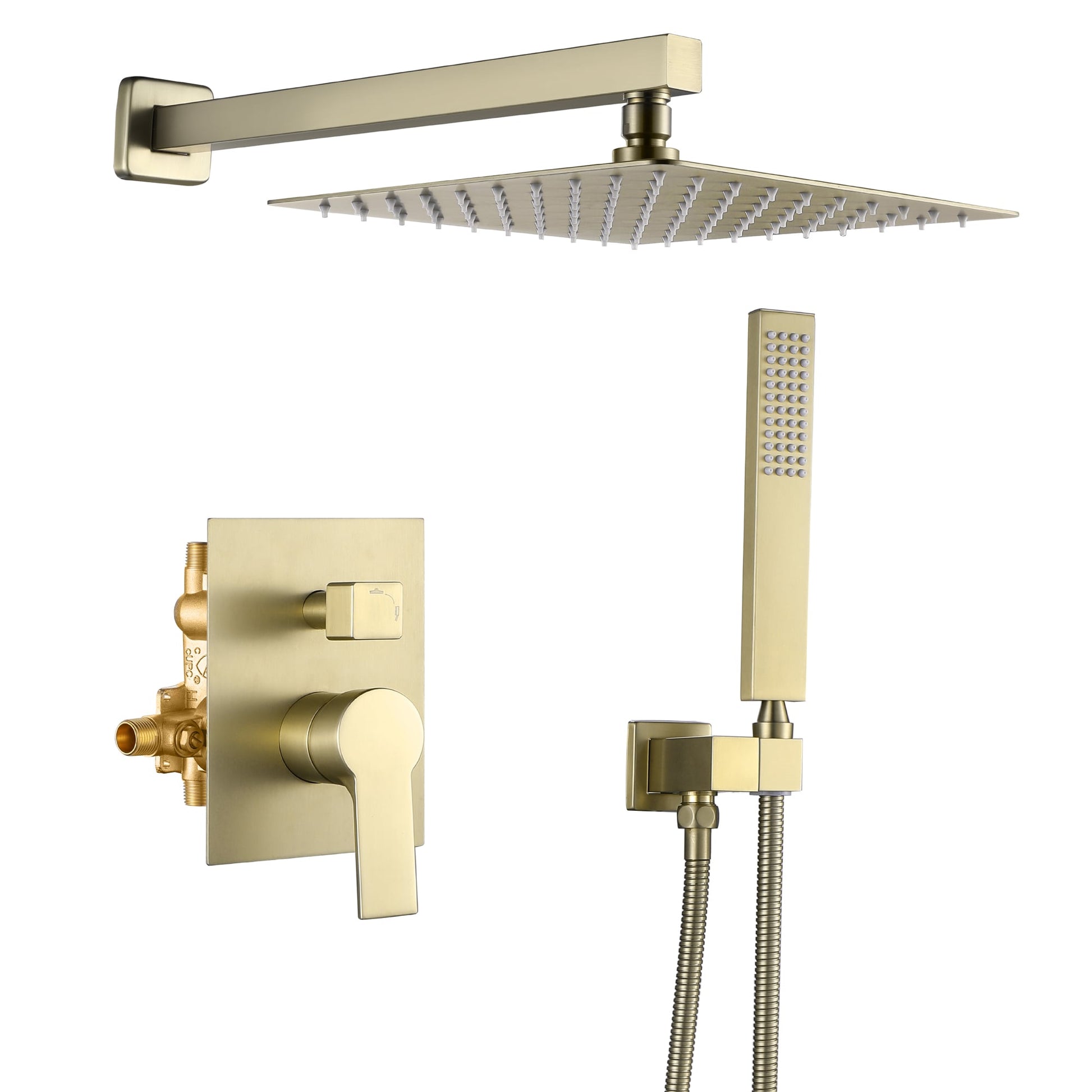 Nestfair 1 -Spray Brushed Gold 10-in Square Dual/Combo Rain Shower Head 1.8 GPM