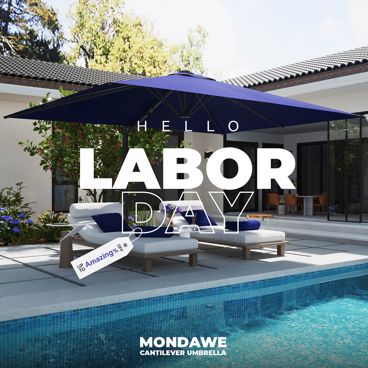 Mondawe 13-ft Aluminum Blue Crank Cantilever Patio Umbrella