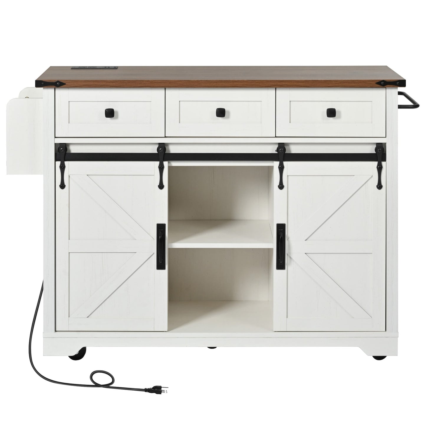 SINOFURN White MDF Base with MDF Wood Top Rolling Kitchen Island ( 28.8-in x 53.8-in x 36.5-in )