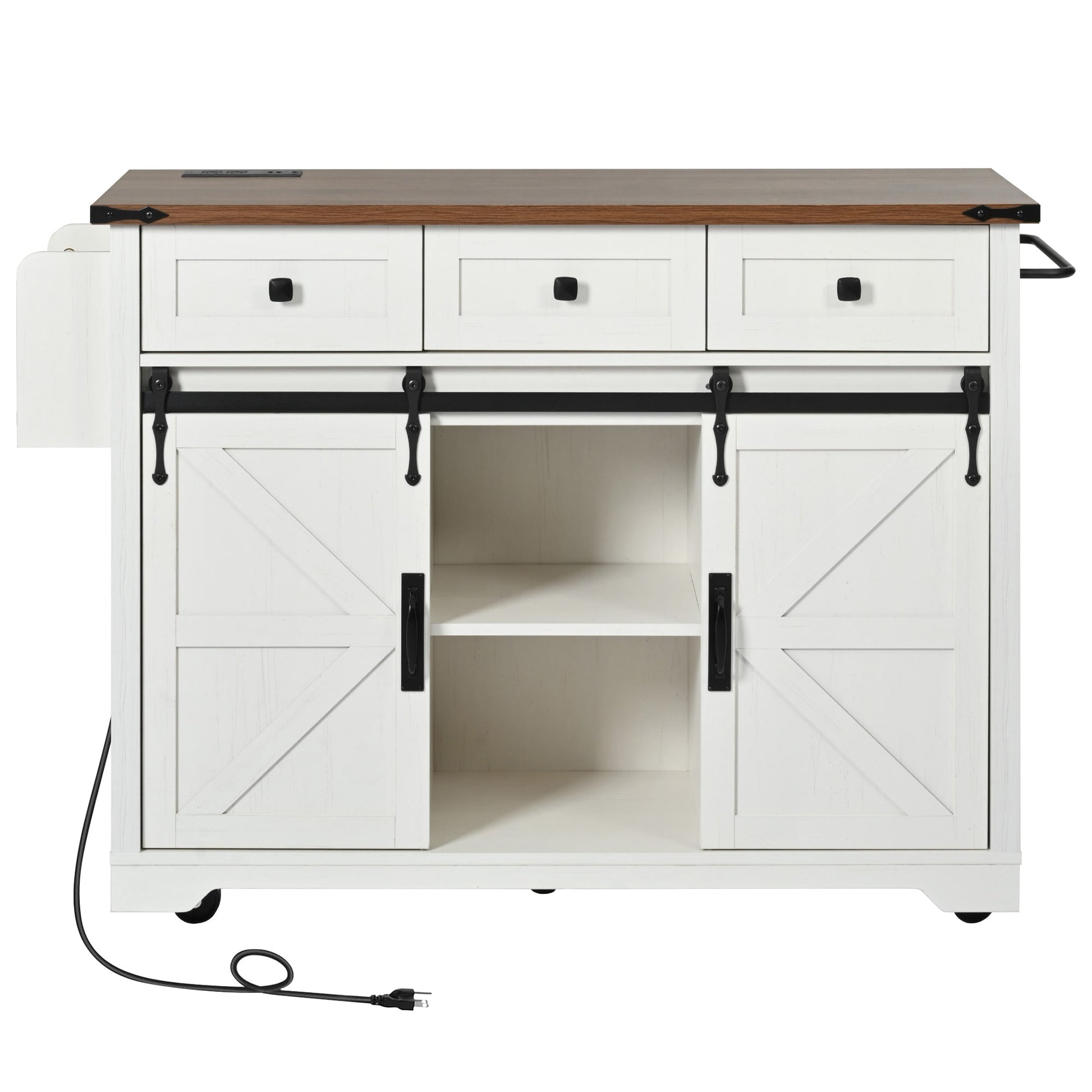 SINOFURN White MDF Base with MDF Wood Top Rolling Kitchen Island ( 28.8-in x 53.8-in x 36.5-in )