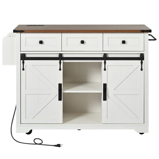 SINOFURN White MDF Base with MDF Wood Top Rolling Kitchen Island ( 28.8-in x 53.8-in x 36.5-in )
