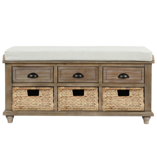 SINOFURN Rustic White Washed Accent Bench with Storage 42.1-in x 15.4-in x 21-in