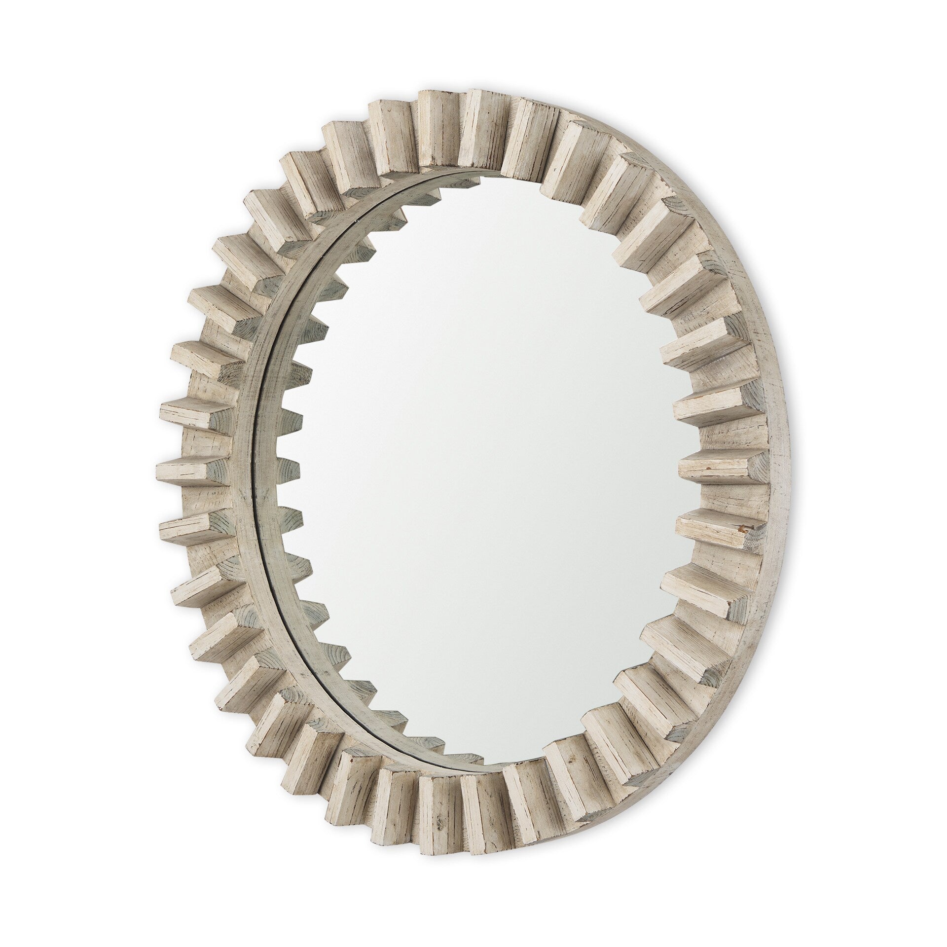 Mercana Sprocket series 35.0394-Inches W x 3.5433-Inches H Round Brown/wood Framed Wall Mirror