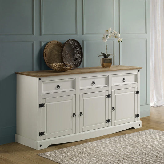 OSHOME Country White Distressed Pine Sideboard