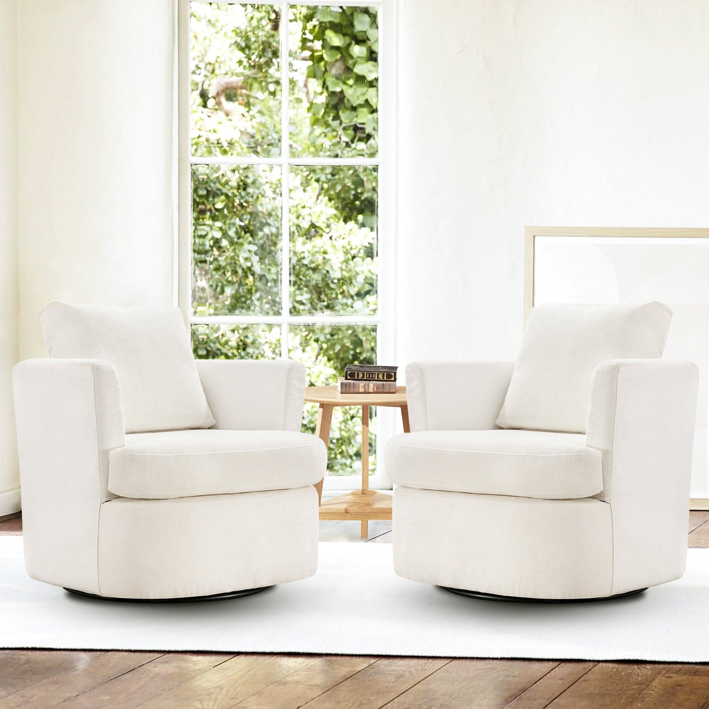 LUE BONA 2 Modern Beige Chenille Swivel Barrel Chair