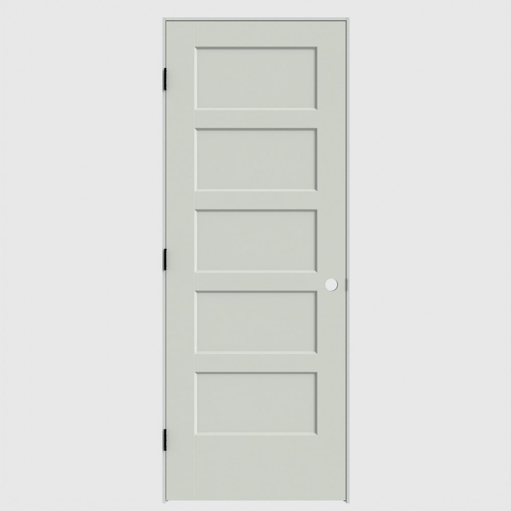 Masonite 28-in x 80-in Snow Storm Solid core 5-panel square Right hand Smooth Primed Molded composite Flat Jamb Single Prehung Interior Door
