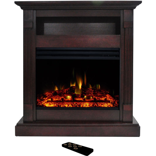 Cambridge 33.9-in W Mahogany Free standing Fan-forced Flat wall Electric Fireplace with Remote Control Included