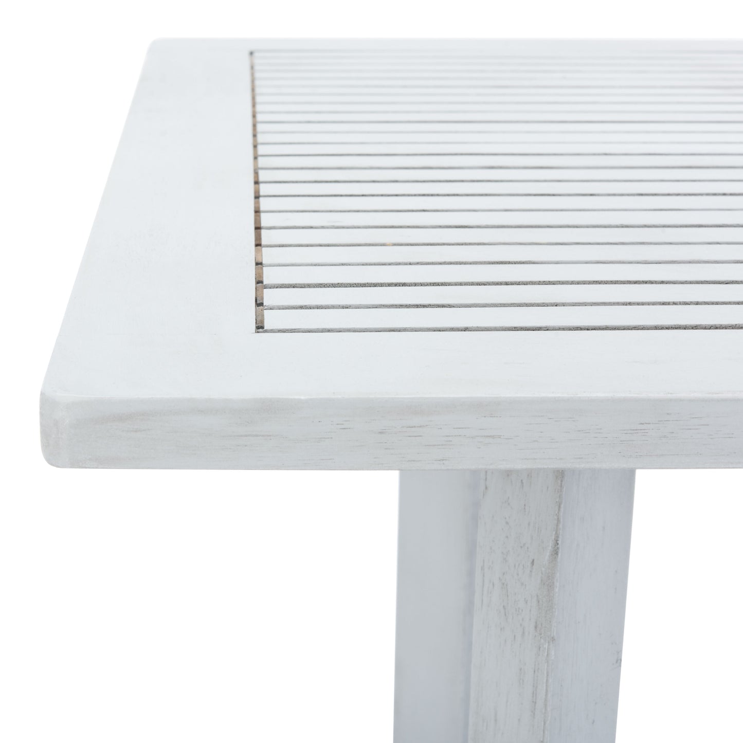 Safavieh Pate 3 -Piece Gray Balcony Height Patio Dining Set Wood Square Table with 2 Off-white Cushions Stationary Chairs