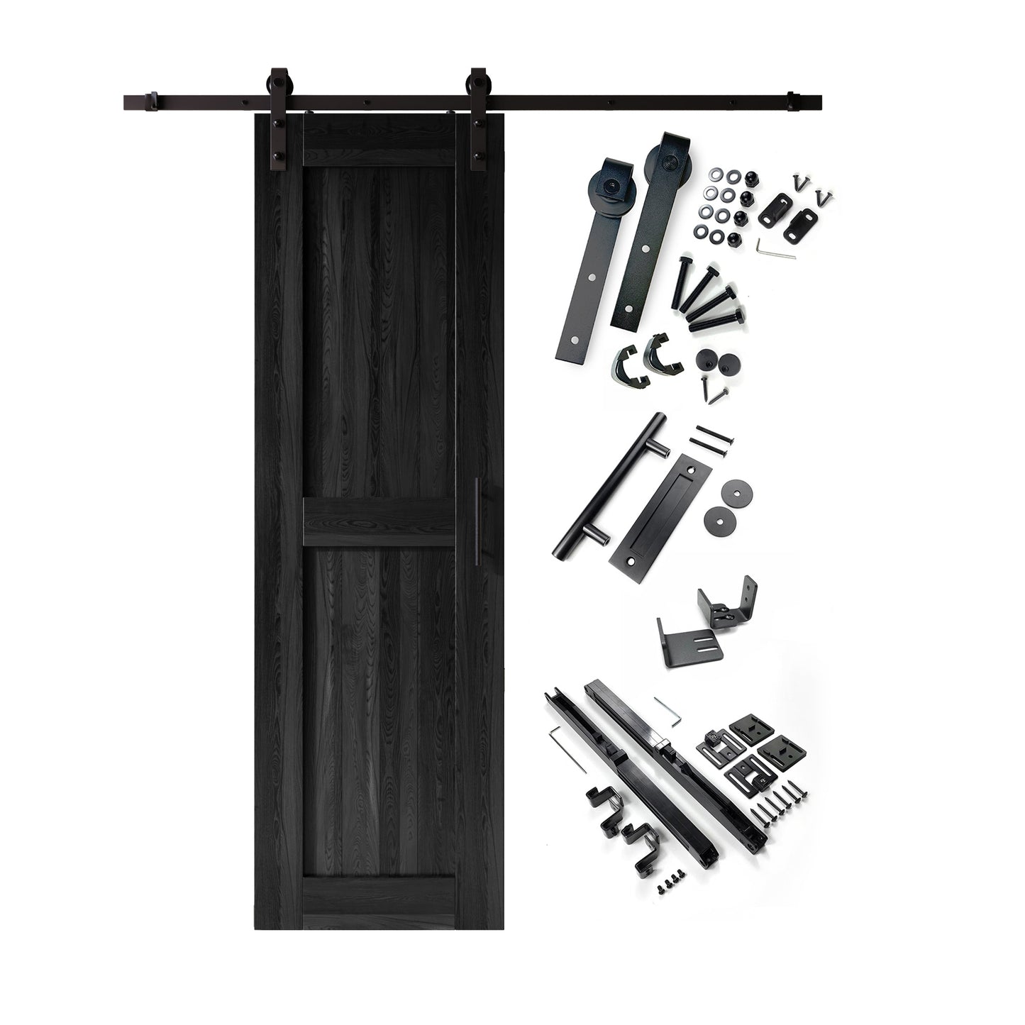 HOMACER 28-in x 84-in Black Prefinished Mid-Bar Pine Wood Solid core Single Barn Door (Hardware Included)