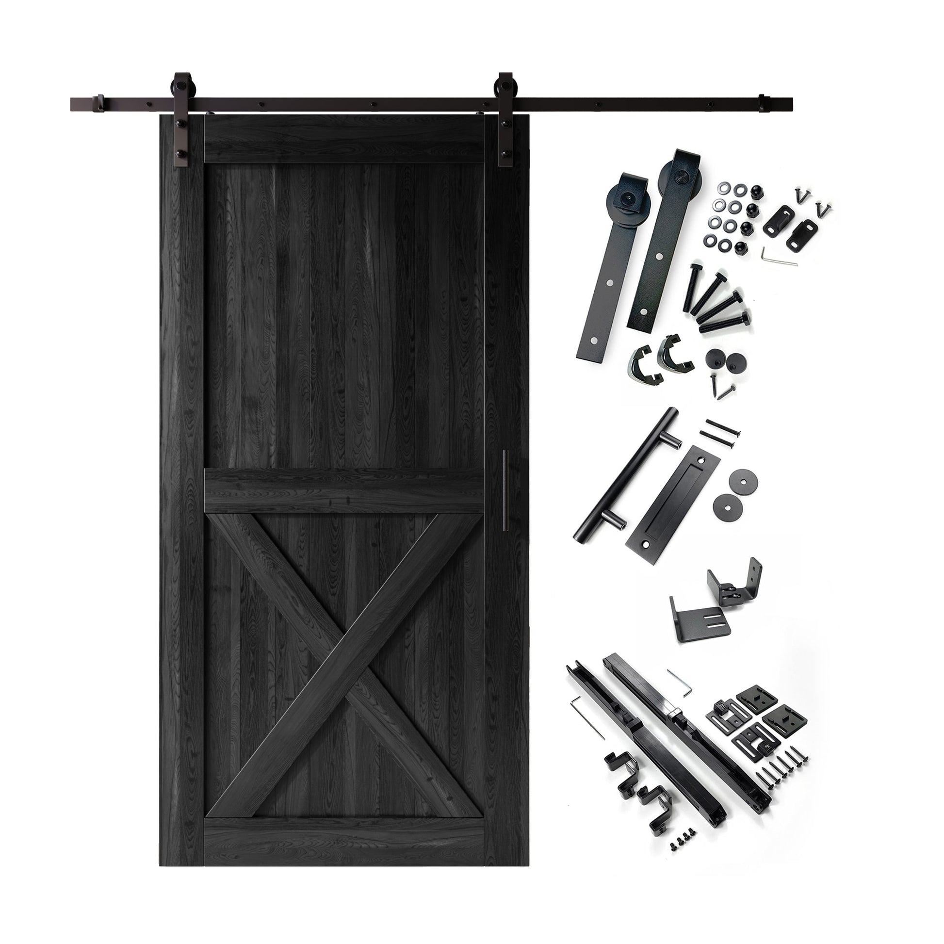 HOMACER 54-in x 84-in Black Prefinished X-frame Pine Wood Solid core Single Barn Door (Hardware Included)