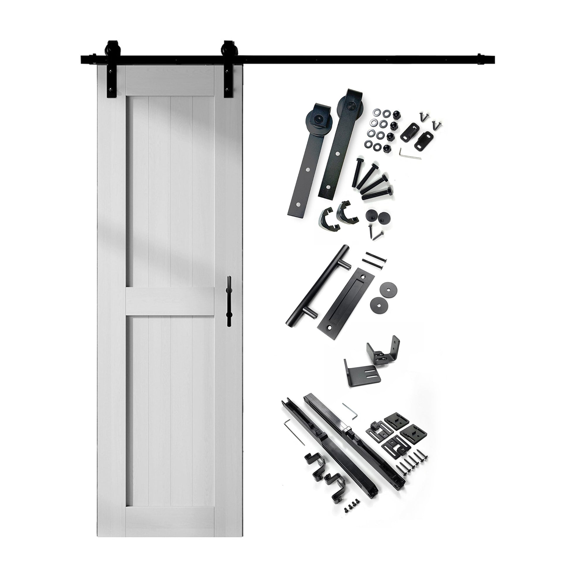 HOMACER 26-in x 84-in White Prefinished Mid-Bar Pine Wood Solid core Single Barn Door (Hardware Included)