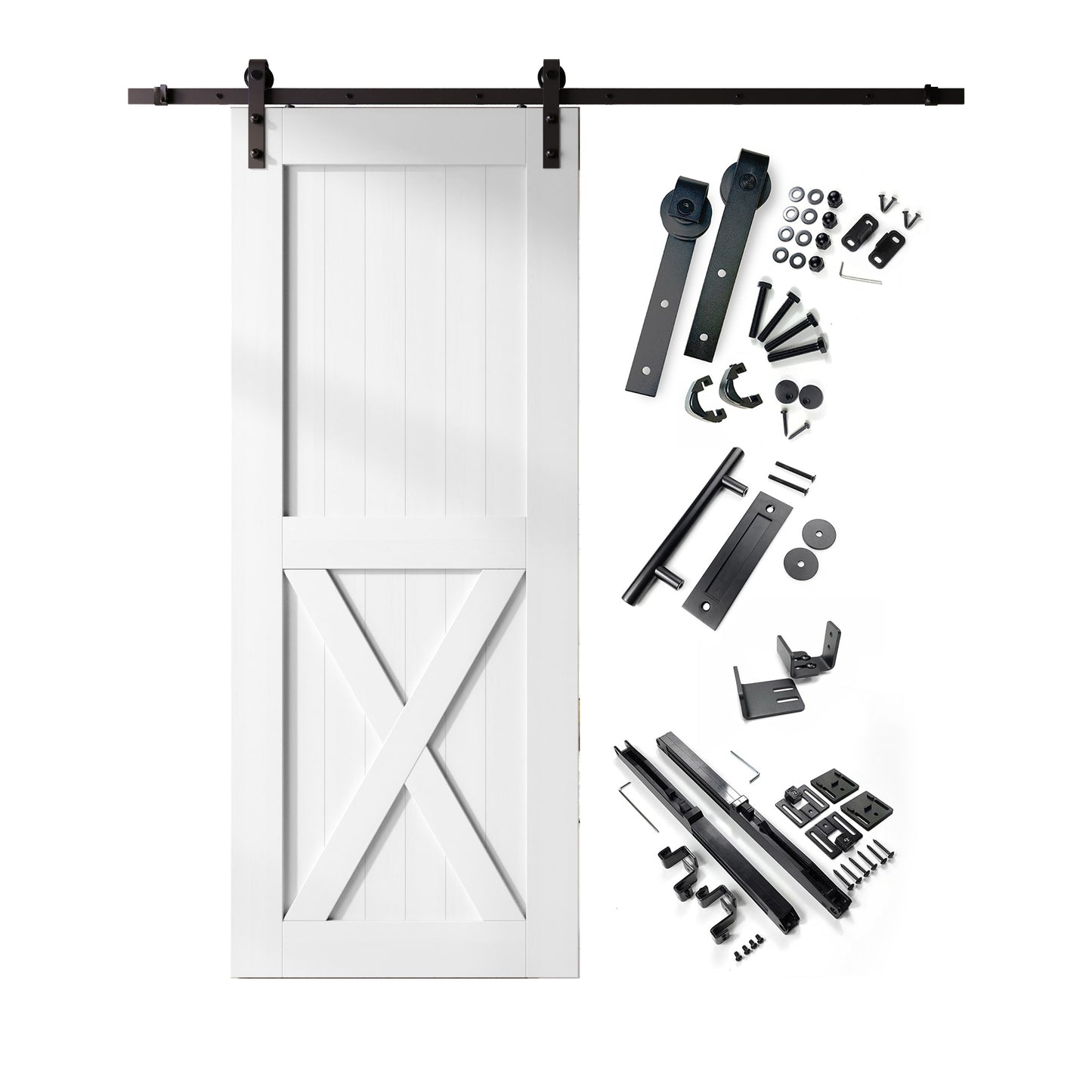 HOMACER 40-in x 84-in White Prefinished X-frame Pine Wood Solid core Single Barn Door (Hardware Included)
