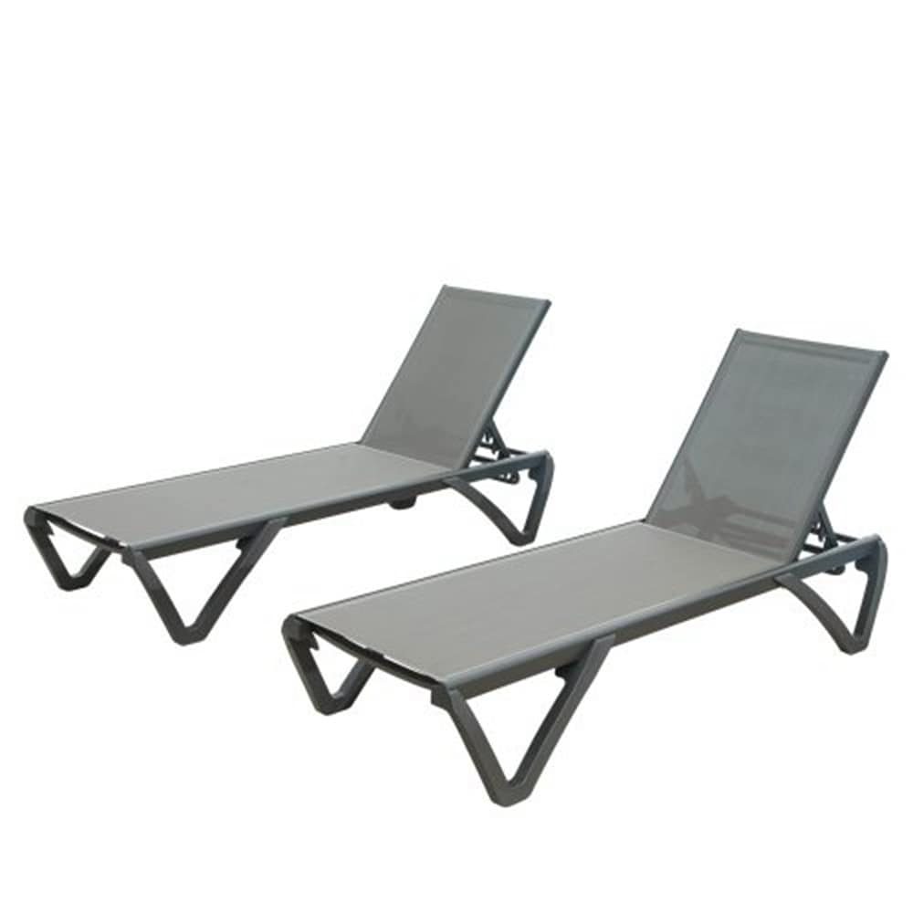 Zeus & Ruta Set of 2 Woven Stackable Gray Aluminum Frame Stationary Chaise Lounge Chair with Blue Solid Seat