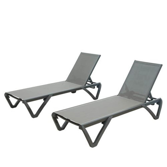 Zeus & Ruta Set of 2 Woven Stackable Gray Aluminum Frame Stationary Chaise Lounge Chair with Blue Solid Seat