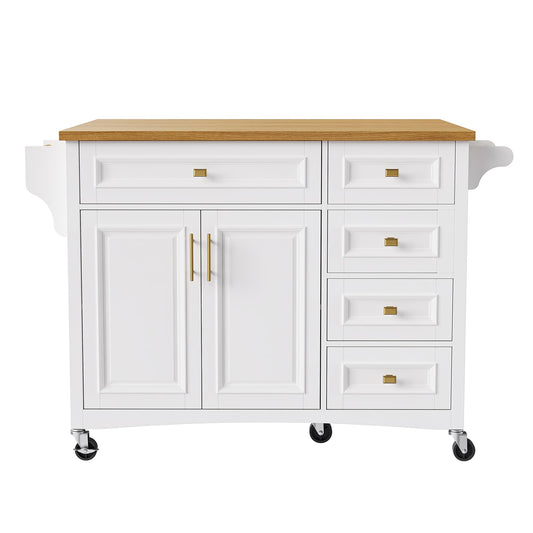 SINOFURN White MDF Base with MDF Wood Top Rolling Kitchen Island ( 29.5-in x 52-in x 36.3-in )