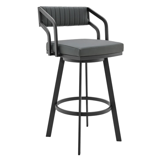 Armen Living Black Powder-Coated Frame 26.0-Inches H Counter height Bucket seat Upholstered Swivel Metal Bar Stool with Arms
