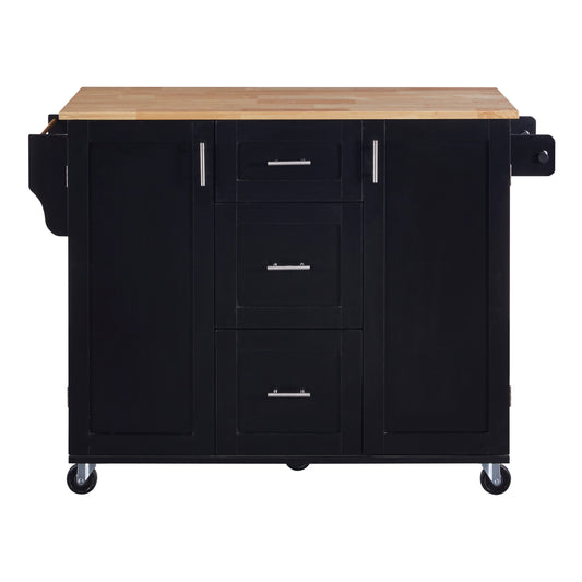 Miki Shinly Black Wood Base with MDF Wood Top Rolling Kitchen Island ( 17-in x 50-in x 36.85-in )