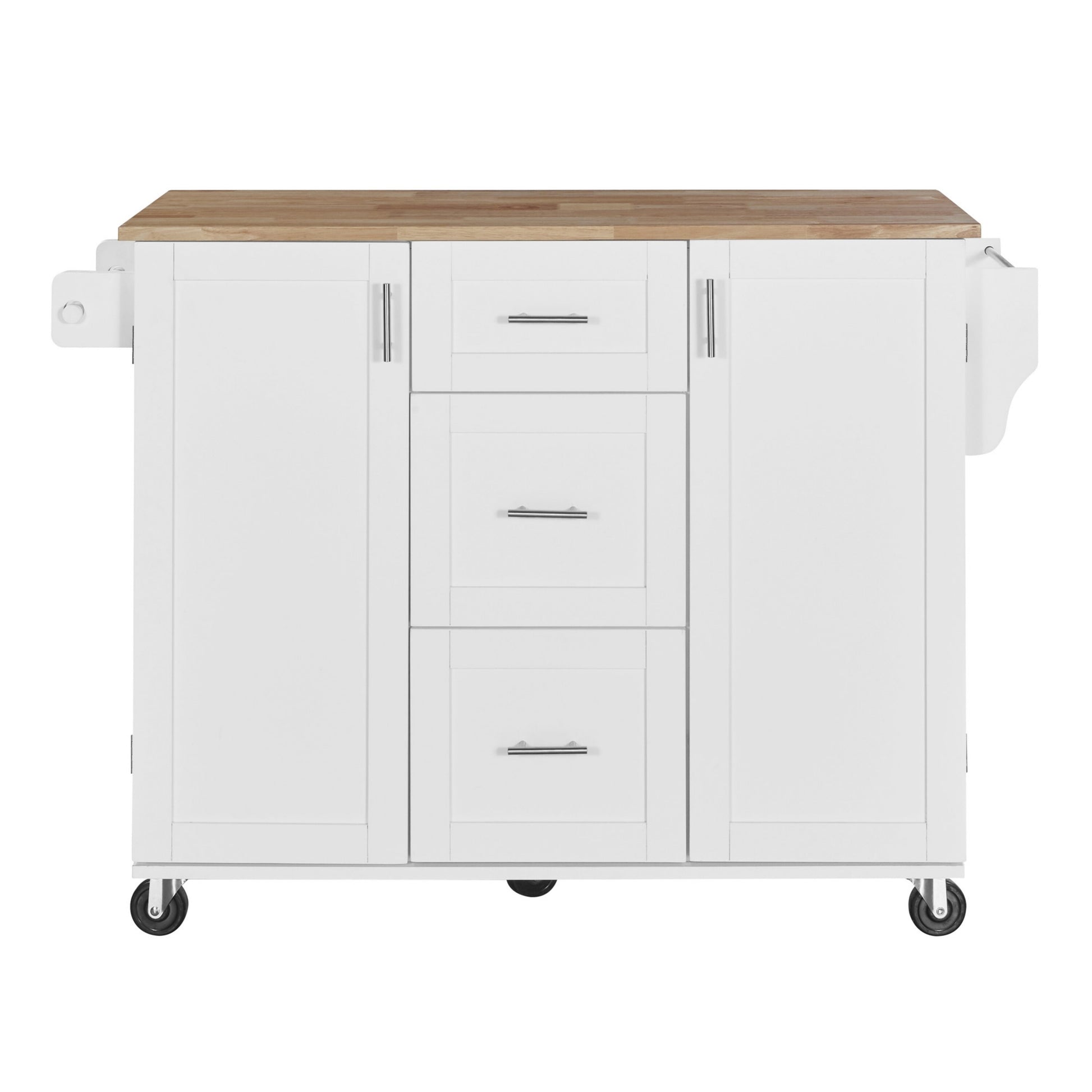 Miki Shinly White Wood Base with MDF Wood Top Rolling Kitchen Island ( 17-in x 50-in x 36.85-in )