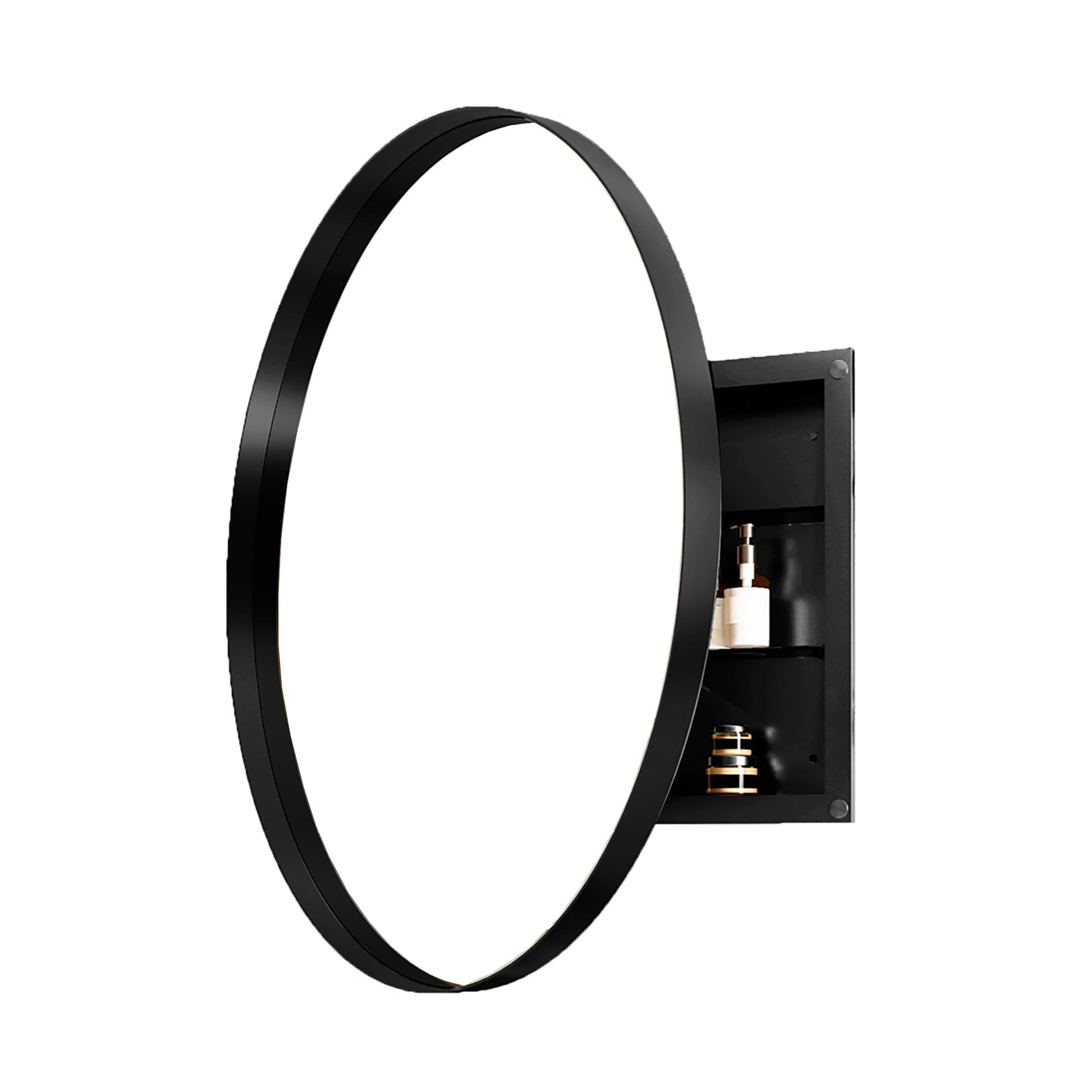 SINOFURN 31.5-in x 31.5-in Surface Mount Black Mirrored Round Soft Close Medicine Cabinet