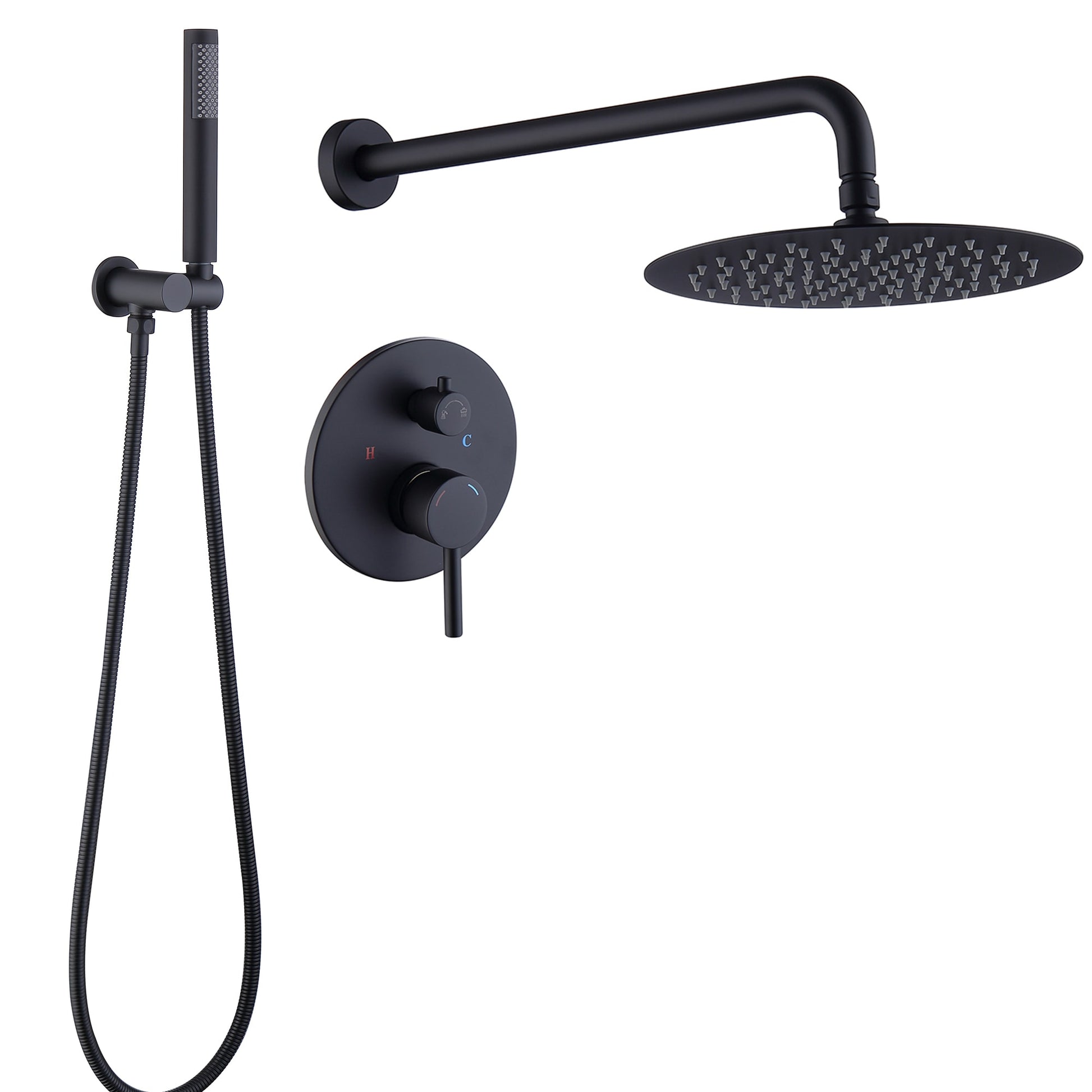 WELLFOR ZC Matte black 10-in Waterfall Dual Head Built-In ShowerÂ FaucetÂ System with 2-way Diverter ( Pressure-balanced Valve Included )