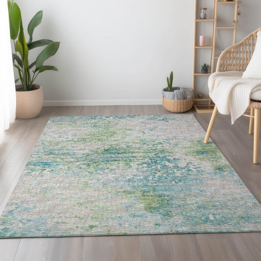 Addison Rugs Mayfield AMF70GN 8 x 10 (ft) Loomed Green Rectangular Indoor Abstract Machine washable Pet Friendly Area rug