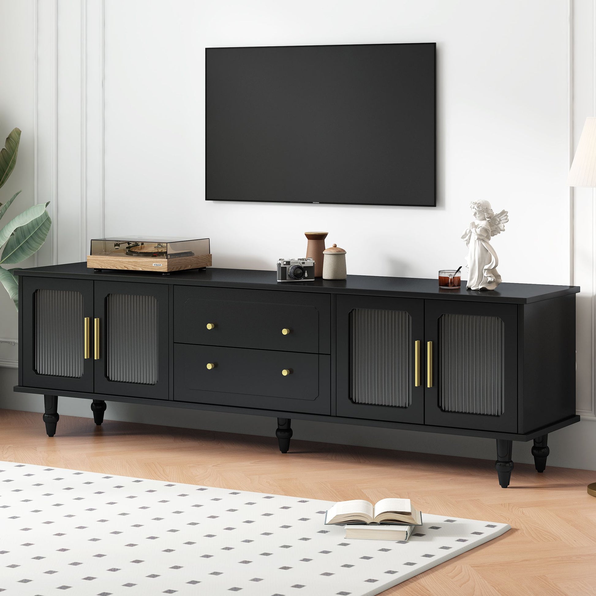 Yiekholo Modern/Contemporary Black TV stand ( Accommodates TVs up to 80-in )