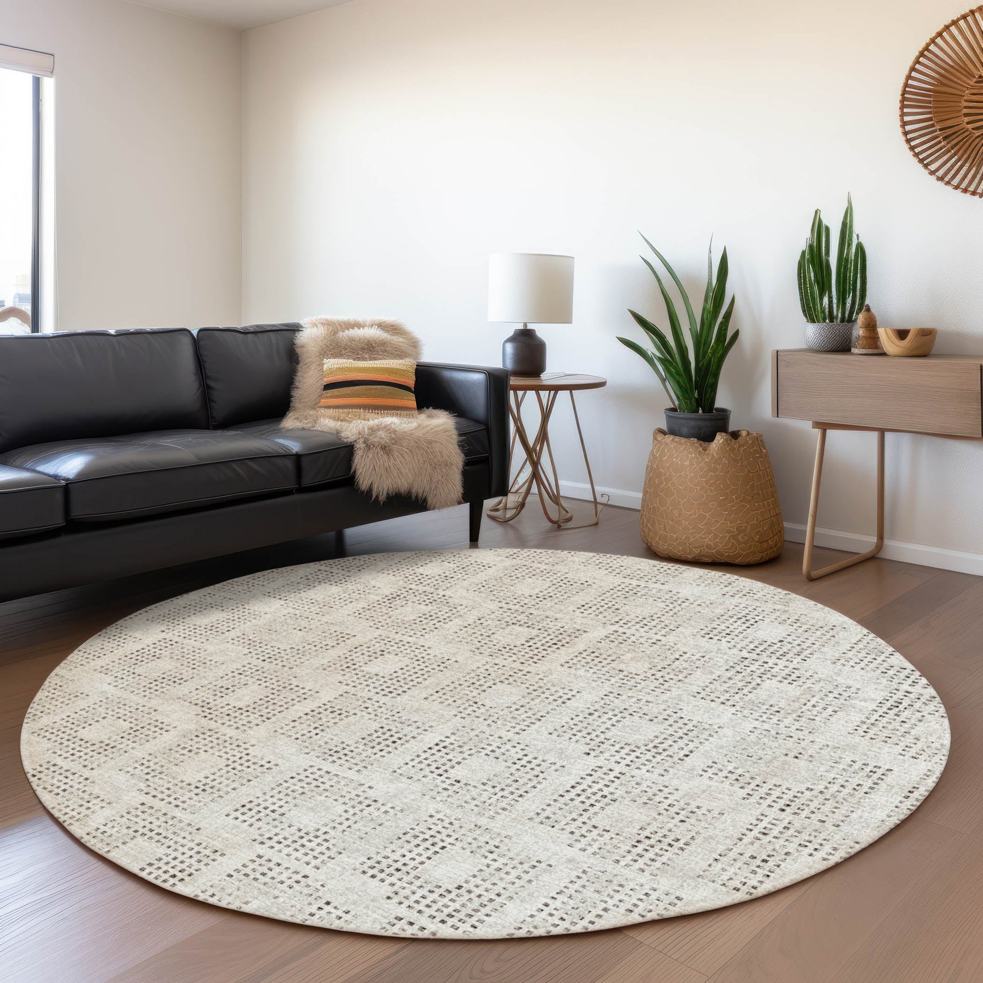 Addison Rugs Mayfield AMF33BE 8 x 8 (ft) Loomed Beige Round Indoor Abstract Machine washable Pet Friendly Area rug