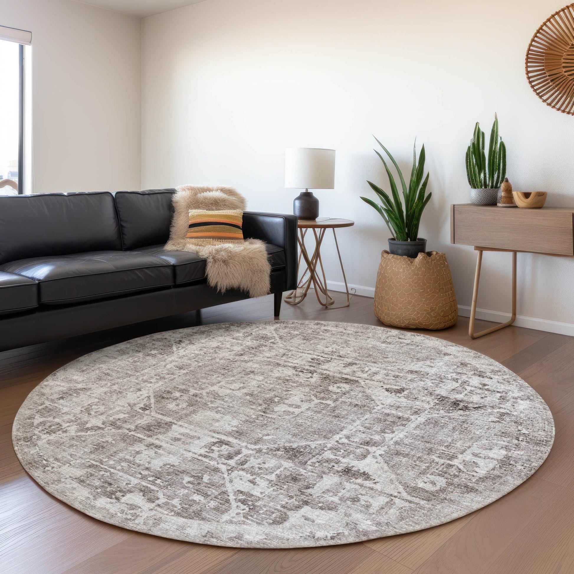 Addison Rugs Mayfield AMF41MO 8 x 8 (ft) Loomed Mocha Round Indoor Abstract Machine washable Pet Friendly Area rug