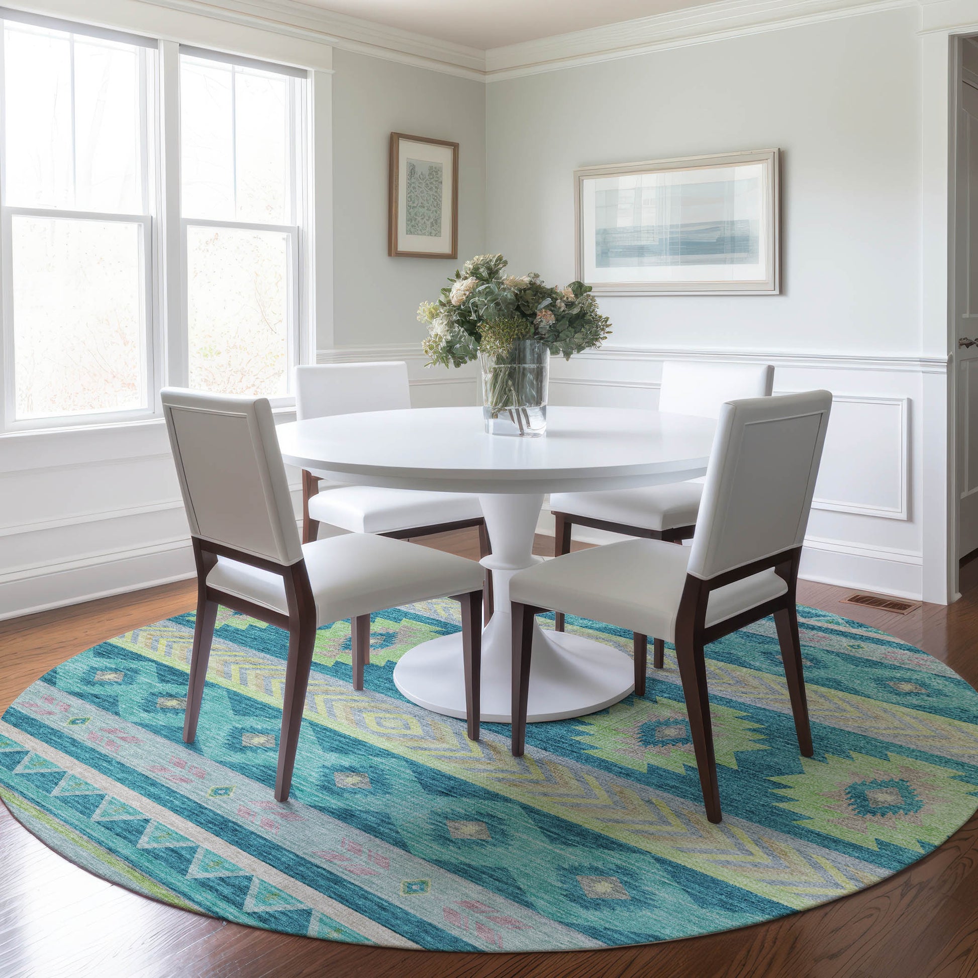 Addison Rugs Mayfield AMF178PC 8 x 8 (ft) Loomed Peacock Round Indoor Geometric Machine washable Pet Friendly Area rug