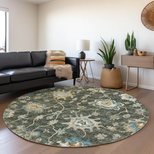 Addison Rugs Mayfield AMF96FO 8 x 8 (ft) Loomed Forest Round Indoor Abstract Machine washable Pet Friendly Area rug
