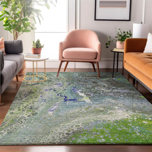 Addison Rugs Mayfield AMF588GE 8 x 10 (ft) Loomed Green Rectangular Indoor Geometric Machine washable Pet Friendly Area rug