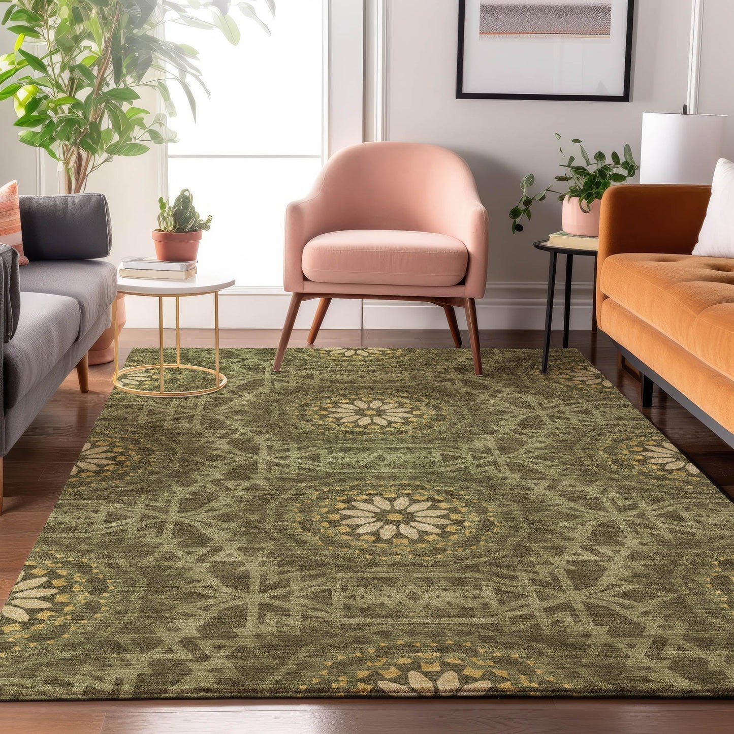 Addison Rugs Mayfield AMF619OL 8 x 10 (ft) Loomed Olive Rectangular Indoor Geometric Machine washable Pet Friendly Area rug