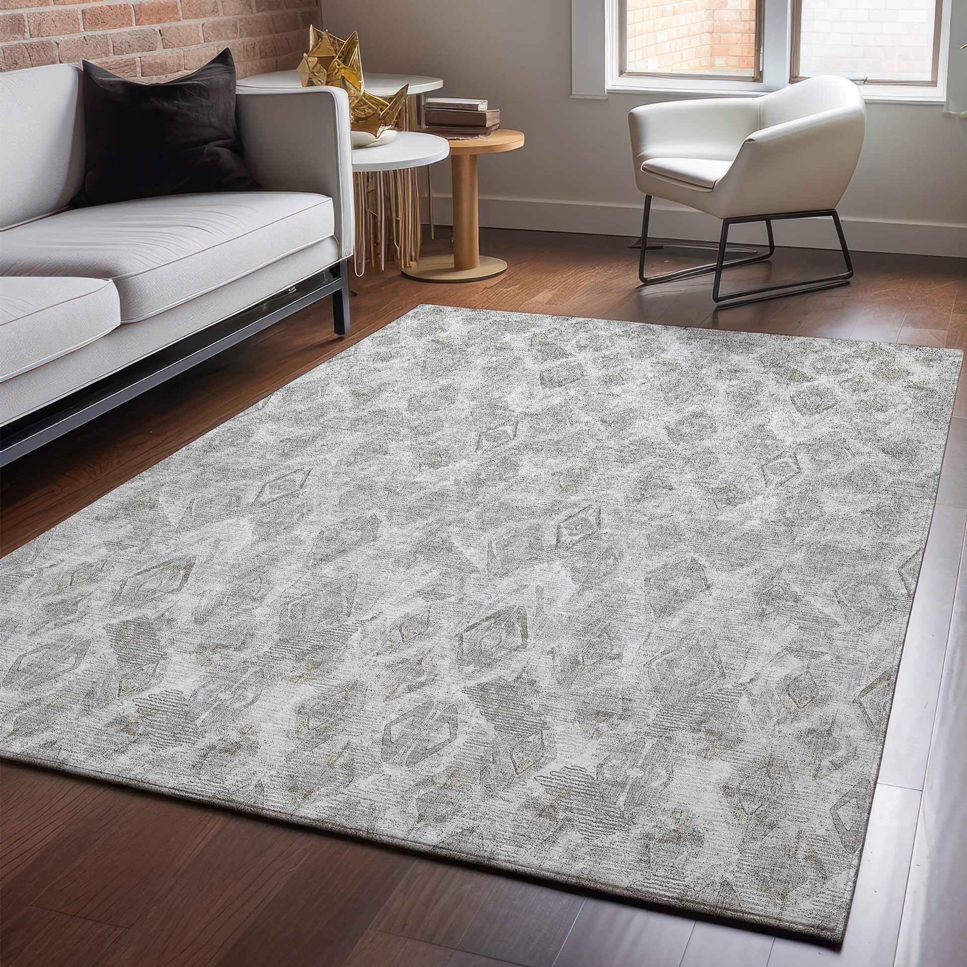 Addison Rugs Mayfield AMF622SV 8 x 10 (ft) Loomed Silver Rectangular Indoor Geometric Machine washable Pet Friendly Area rug