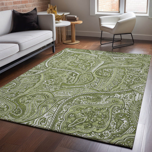 Addison Rugs Mayfield AMF623GE 8 x 10 (ft) Loomed Green Rectangular Indoor Geometric Machine washable Pet Friendly Area rug