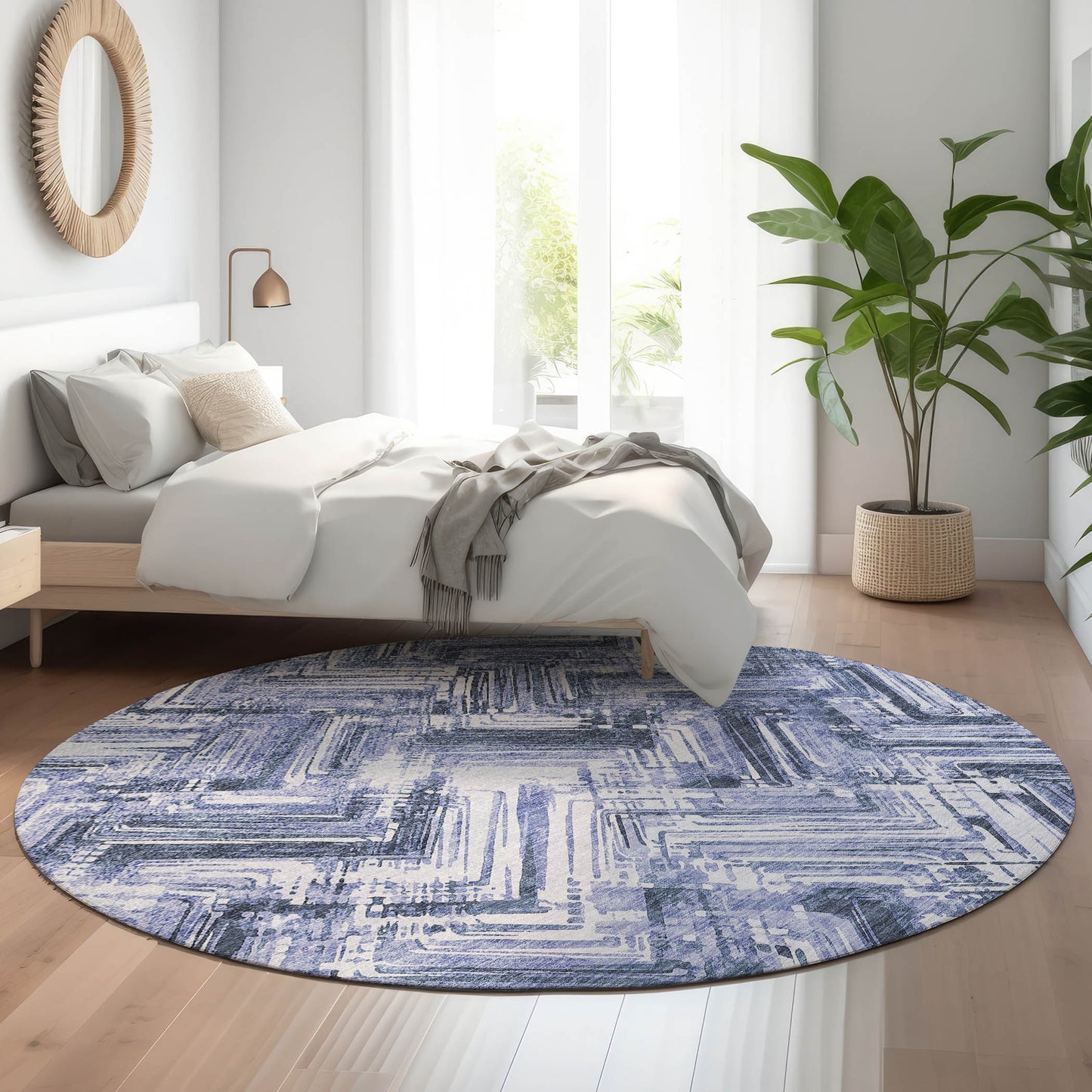 Addison Rugs Mayfield AMF630BU 8 x 8 (ft) Loomed Blue Round Indoor Geometric Machine washable Pet Friendly Area rug