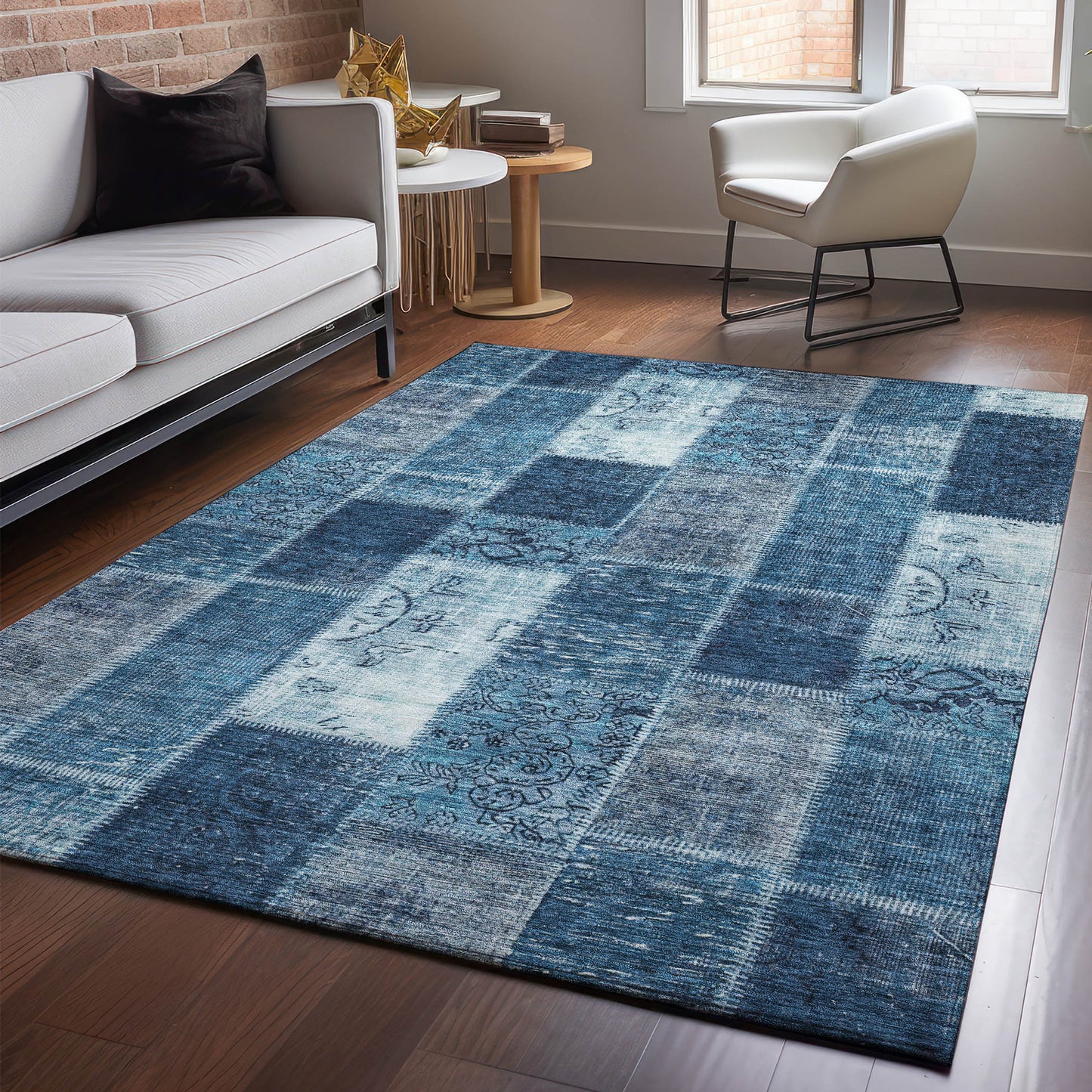 Addison Rugs Mayfield AMF631BU 8 x 10 (ft) Loomed Blue Rectangular Indoor Geometric Machine washable Pet Friendly Area rug