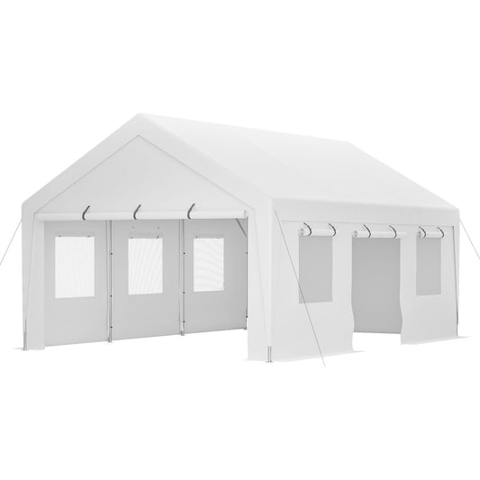 Lycvki 13-ft W x 20-ft L x 6.4-ft H White Metal Carport with Polycarbonate Roof